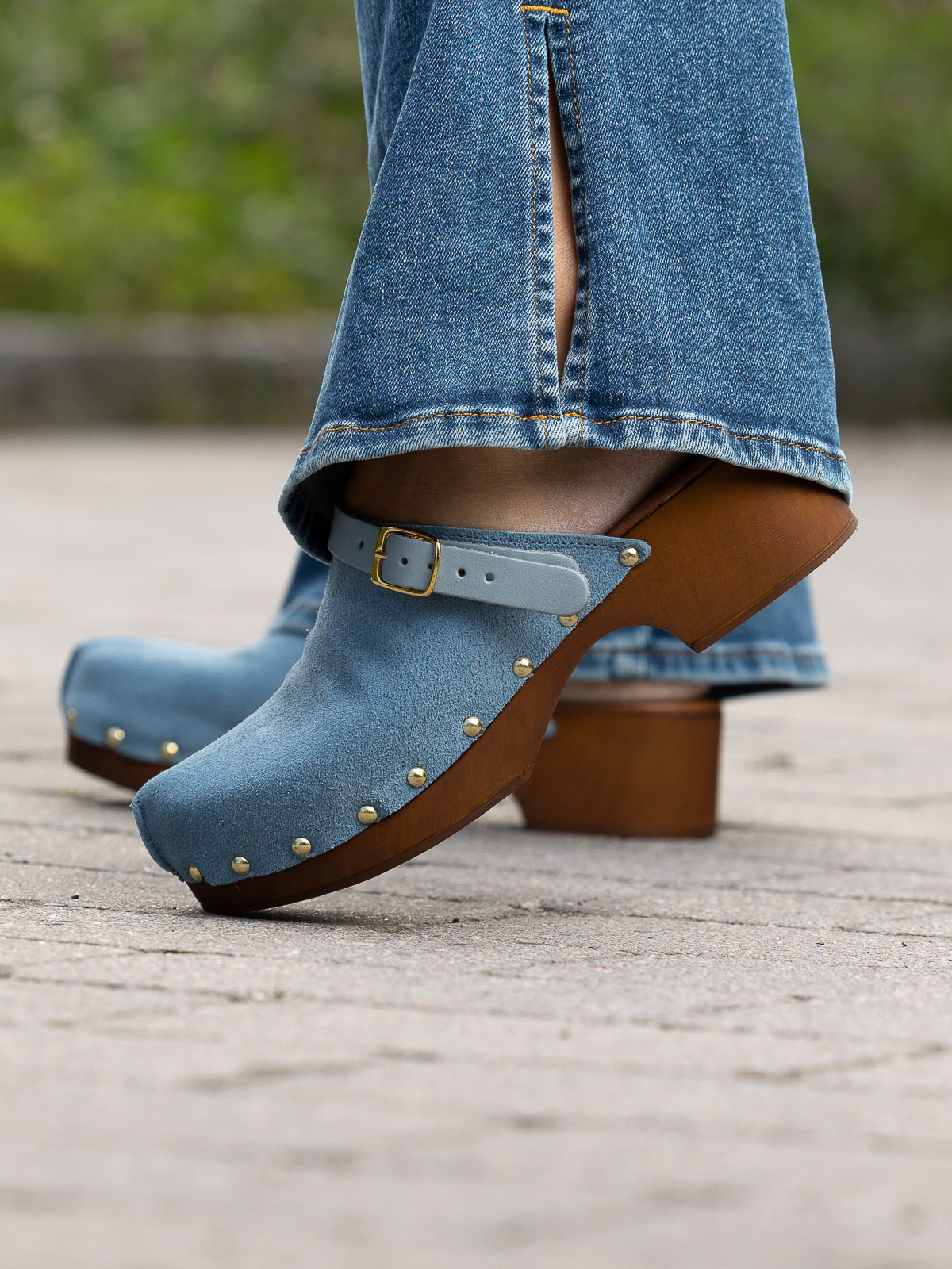 Clogs Suede Leather Lt Blue - Bilde 3