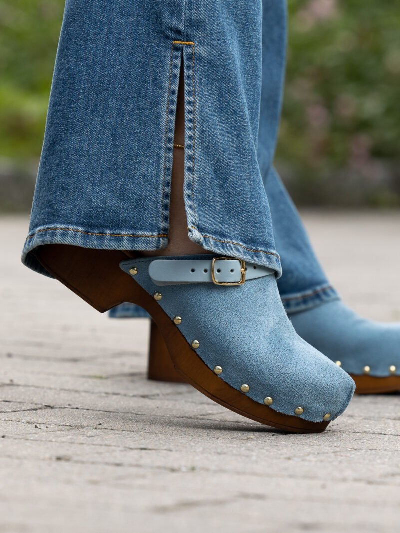 Clogs Suede Leather Lt Blue