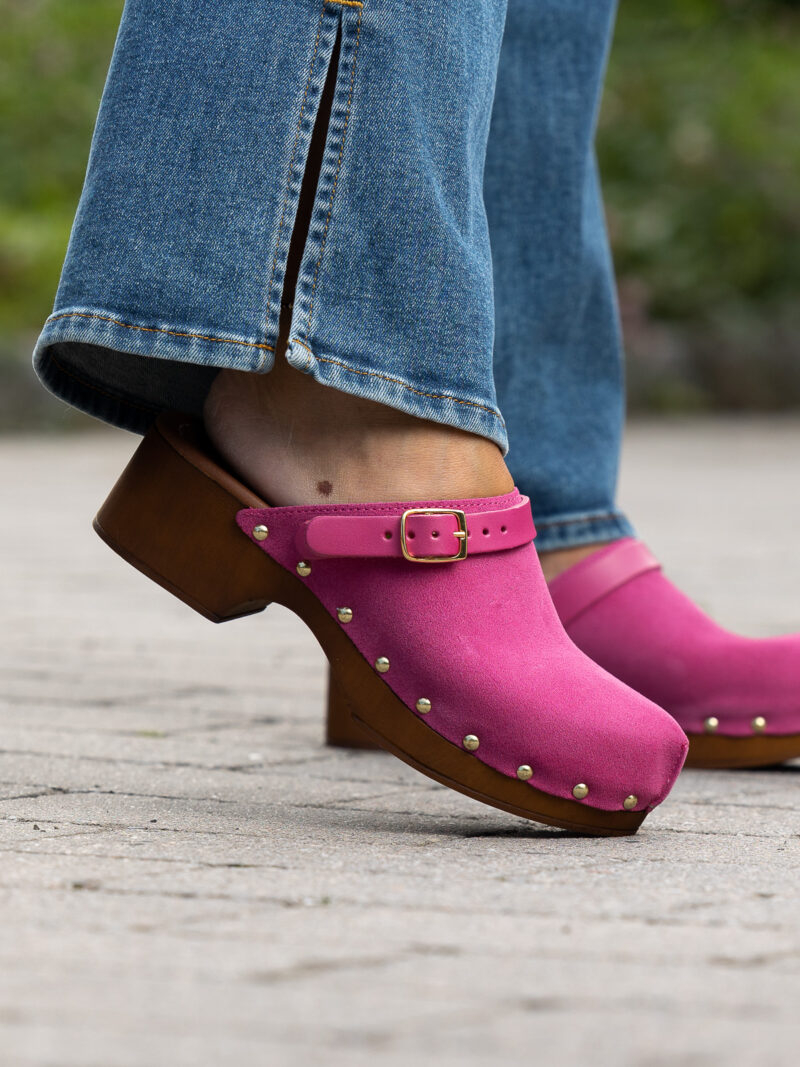Clogs Suede Leather Fuxia